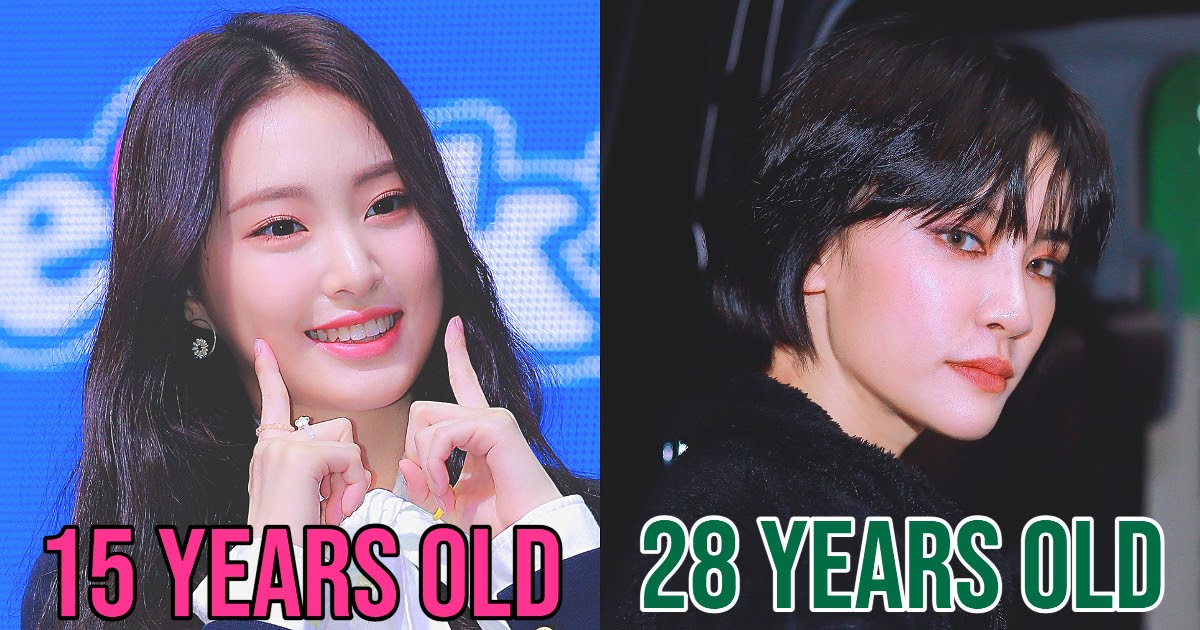Comparaison de l’âge moyen des membres les plus jeunes et les plus âgés de 17 groupes de filles K-Pop de quatrième génération